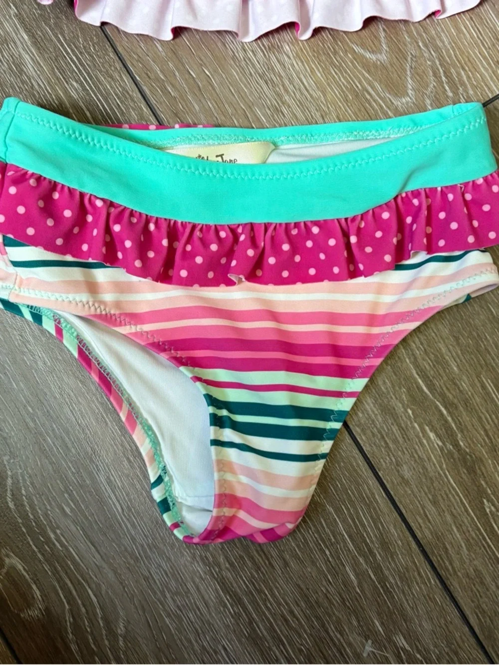 Matilda Jane Striped‎ Ruffle Two-Piece Swimsuit in Pink & Teal